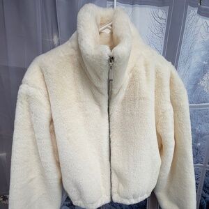 Joujou faux white fur cropped jacket size medium